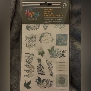 Happy Planner Color Story Florals Stickers - Gray, Green, Pink, Blue, Yellow.
